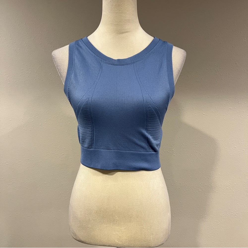 90 Degree By Reflex dusty navy Ribbed sleeveless stretchy crop Top